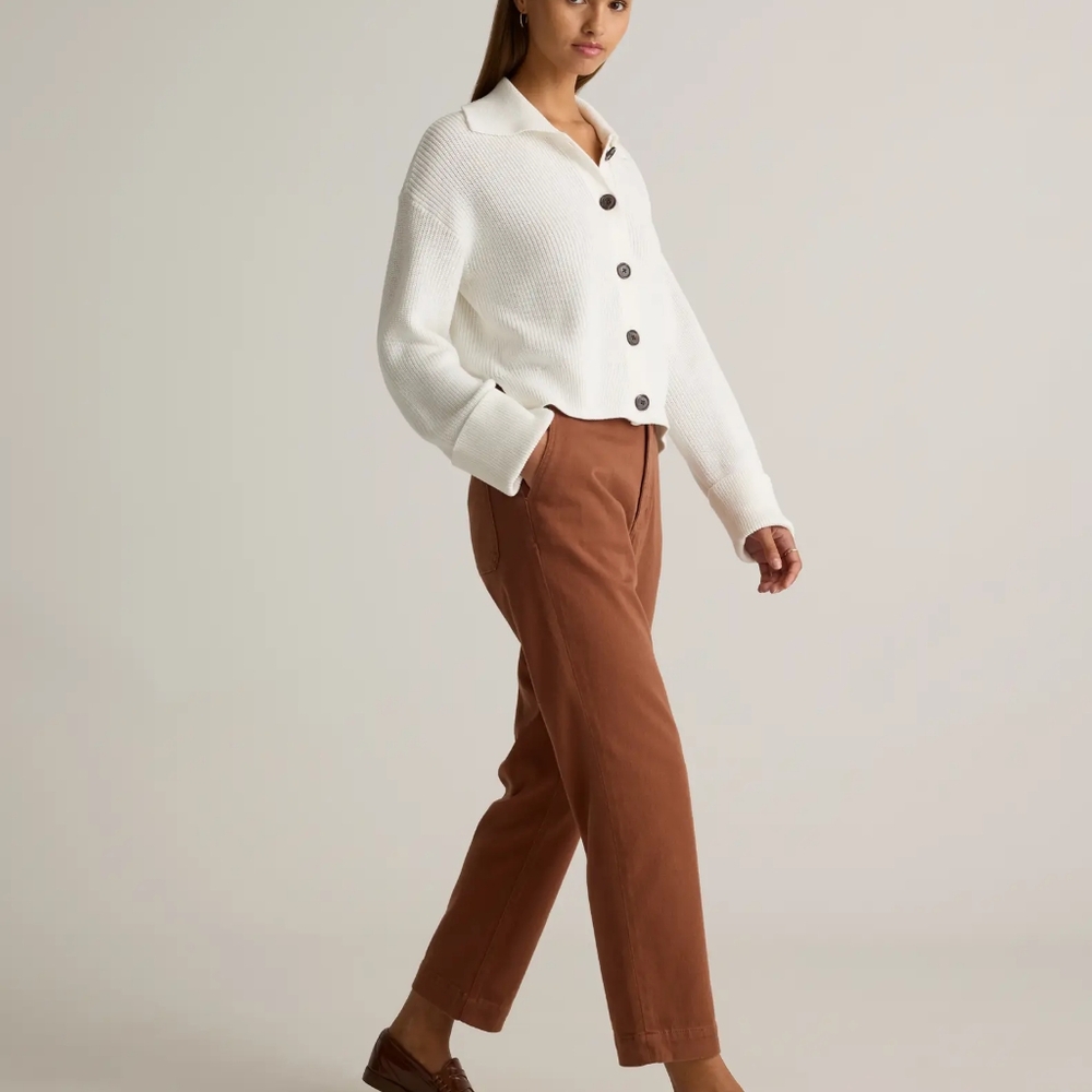 Organic Stretch Cotton Twill Straight Leg Cropped Pants, Rust Color, Size 27 - Picture 3 of 15